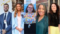 collage photo of five students